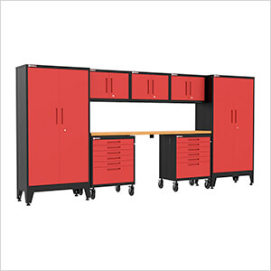 Red 8-Piece Garage Cabinet Set with Levelers and Casters