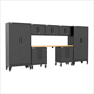 Black 8-Piece Garage Cabinet Set with Levelers and Casters