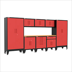 Red 9-Piece Garage Cabinet Set with Levelers