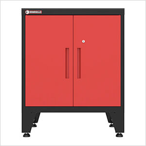 Red 2-Door Base Cabinet with Rubber Work Mat