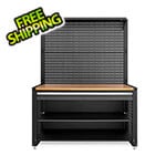 NewAge Garage Cabinets PRO Series Grey 62" Workstation with Bamboo Top and 30 Piece Accessory Kit
