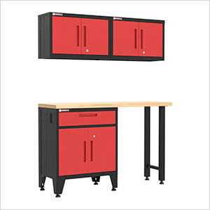 Red 4-Piece Garage Cabinet Set with Levelers