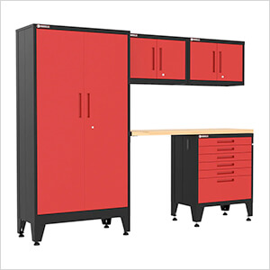 Red 5-Piece Garage Cabinet Set with Levelers