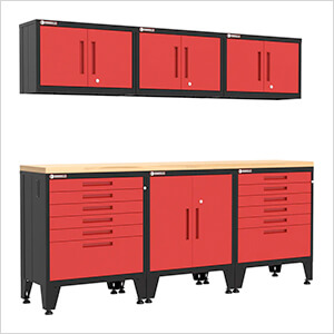 Red 7-Piece Garage Cabinet Set with Levelers