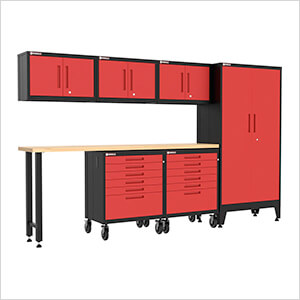 Red 7-Piece Garage Cabinet Set with Levelers and Casters