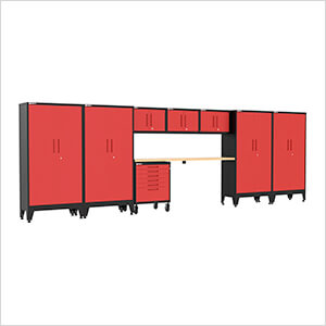 Red 9-Piece Garage Cabinet Set with Levelers and Casters