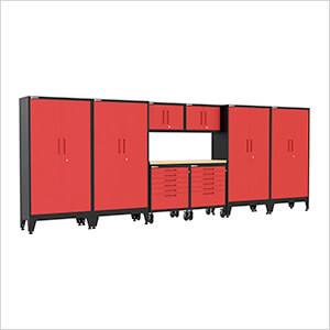 Red 9-Piece Garage Cabinet Set with Levelers and Casters