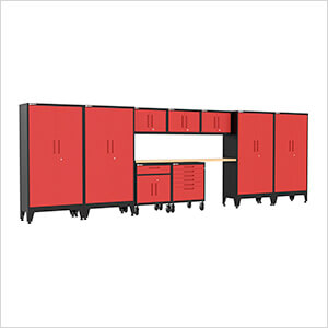 Red 10-Piece Garage Cabinet Set with Levelers and Casters