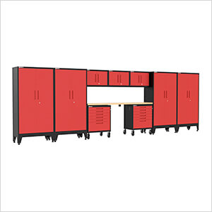 Red 10-Piece Garage Cabinet Set with Levelers and Casters