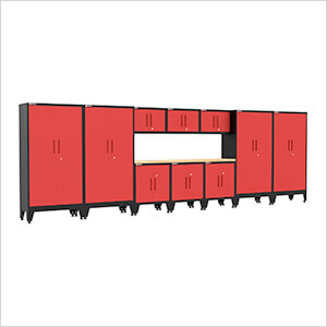 Red 11-Piece Garage Cabinet Set with Levelers