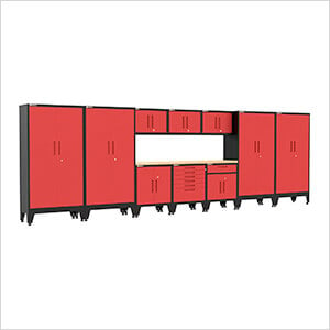 Red 11-Piece Garage Cabinet Set with Levelers