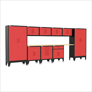 Red 11-Piece Garage Cabinet Set with Levelers