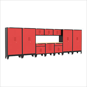 Red 11-Piece Garage Cabinet Set with Levelers