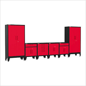 Red 6-Piece Garage Cabinet System with Levelers