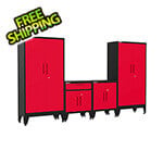 Armadillo Tough Red 4-Piece Garage Cabinet Kit with Levelers and Casters