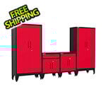 Armadillo Tough Red 4-Piece Garage Cabinet Kit with Levelers and Casters
