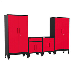 Red 4-Piece Garage Cabinet Kit with Levelers and Casters