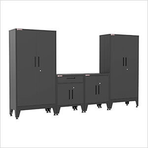 Black 4-Piece Garage Cabinet Kit with Levelers and Casters