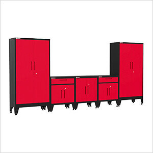 Red 5-Piece Garage Cabinet Kit with Levelers and Casters