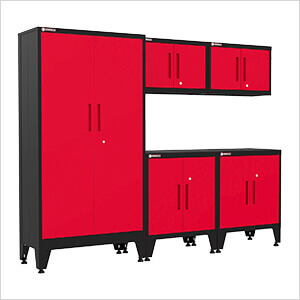 Red 5-Piece Garage Cabinet Set with Levelers