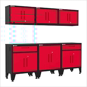 Red 6-Piece Garage Cabinet System with Levelers