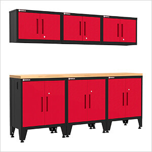 Red 7-Piece Garage Cabinet Set with Levelers