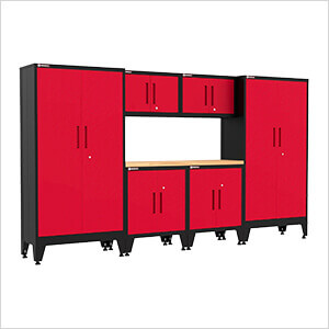 Red 7-Piece Garage Cabinet Set with Levelers