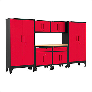 Red 7-Piece Garage Cabinet Set with Levelers and Casters