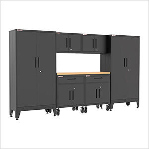 Black 7-Piece Garage Cabinet Set with Levelers and Casters