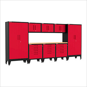 Red 9-Piece Garage Cabinet Set with Levelers