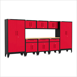 Red 9-Piece Garage Cabinet Set with Levelers