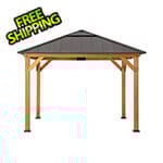 Sunjoy Group 11 x 11 Cedar Framed Gazebo with Steel Hip Roof and Skylight (Brown Roof)