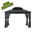 Sunjoy Group 10 x 12 Aluminum Frame 2-Tier Steel Hardtop Solar Powered Gazebo