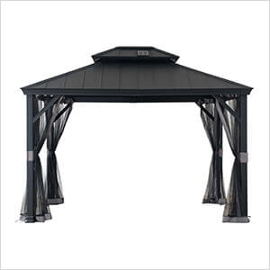 10 x 12 Aluminum Frame 2-Tier Steel Hardtop Solar Powered Gazebo