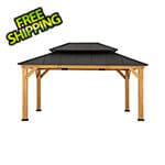 Sunjoy Group 12 x 16 Wooden 2-Tier Aluminum Hardtop Gazebo with Ceiling Hook (Black Roof)