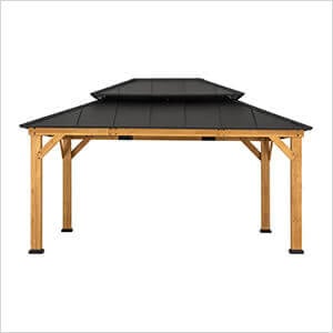 12 x 16 Wooden 2-Tier Aluminum Hardtop Gazebo with Ceiling Hook (Black Roof)