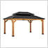 12 x 16 Wooden 2-Tier Aluminum Hardtop Gazebo with Ceiling Hook (Black Roof)