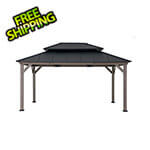 Sunjoy Group 12 x 16 Wooden 2-Tier Aluminum Hardtop Gazebo with Ceiling Hook (Black Roof)