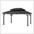 12 x 16 Wooden 2-Tier Aluminum Hardtop Gazebo with Ceiling Hook (Black Roof)