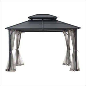 10 x 12 Black Steel Hardtop Gazebo with Hook and Netting