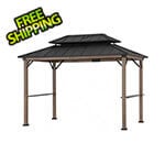 Sunjoy Group 8 x 12 Grill Gazebo with Solar Power and Shelves (Brown)