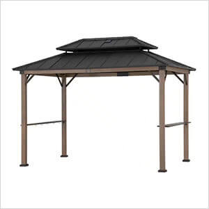 8 x 12 Grill Gazebo with Solar Power and Shelves (Brown)