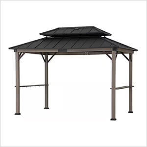 8 x 12 Grill Gazebo with Solar Power and Shelves (Black)