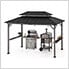 8 x 12 Grill Gazebo with Solar Power and Shelves (Black)