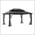 12 x 16 Steel Gazebo with 2-Tier Roof Hardtop Gazebo with Ceiling Hook and Netting