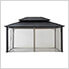 12 x 16 Steel Gazebo with 2-Tier Roof Hardtop Gazebo with Ceiling Hook and Netting