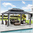 12 x 16 Steel Gazebo with 2-Tier Roof Hardtop Gazebo with Ceiling Hook and Netting