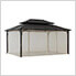 12 x 16 Steel Gazebo with 2-Tier Roof Hardtop Gazebo with Ceiling Hook and Netting