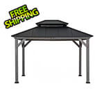 Sunjoy Group 10 x 12 Cedar Framed Gazebo with Steel Hardtop (Black Roof)