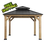 Sunjoy Group 11 x 11 Wooden 2-Tier Hardtop Gazebo with Ceiling Hook (Black Roof)